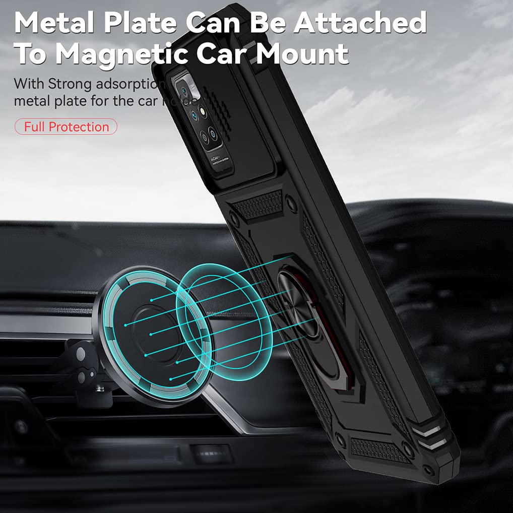 Cover Militare Con Anello E Protezione Fotocamera Per Xiaomi Redmi 10 - Custodia Antiurto Rossa Con 2 Pellicole
