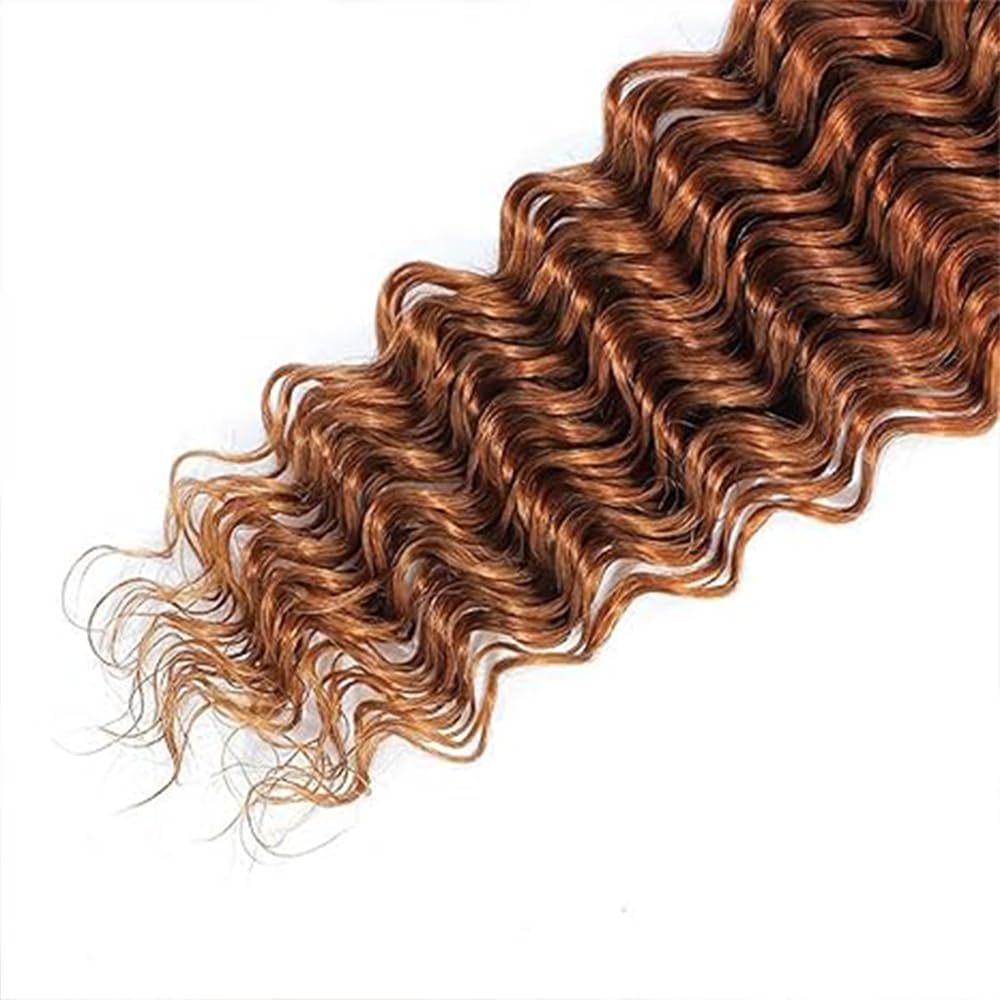 Color 30 Bundles Human Hair Brown Deep Wave Bundles 24 26 28 inch Double Weft Brazilian Virgin Light Brown Wet and Wavy Human Hair Extensions Soft and Silky for Women