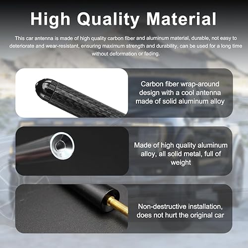 Miniatura 4 de Antena corta para automóvil, antena receptora de señal de radio estéreo de fibra de carbono de aleación de aluminio de 4.72 pulgadas, repuesto