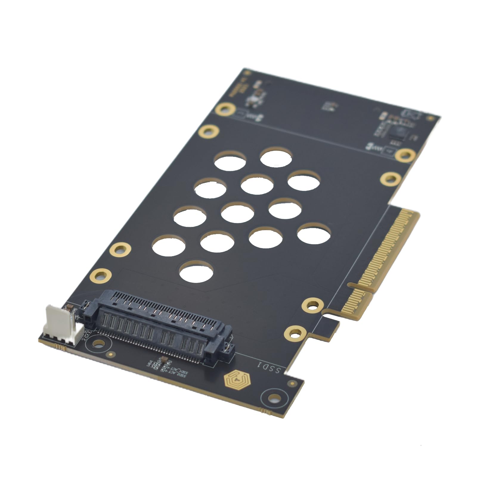 PCIe 5.0 x8 to Dual U.2 SFF-8639 NVMe SSD Adapter Card