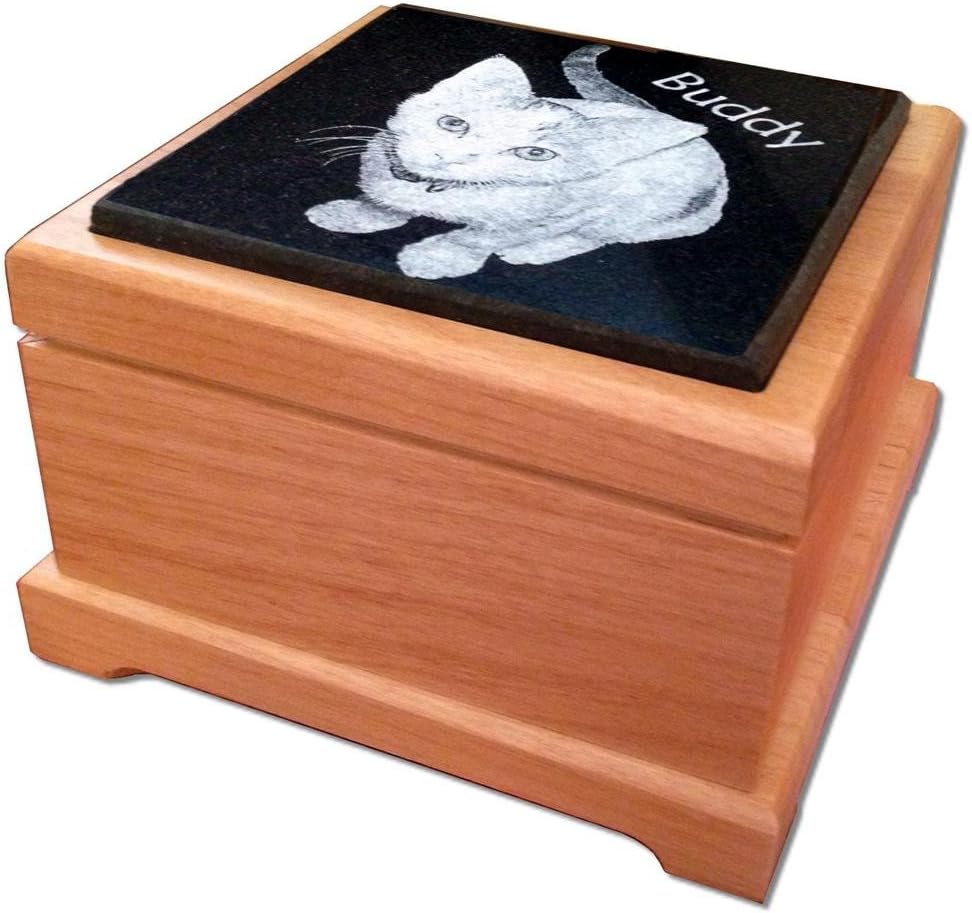 StoneArtUSA Pet Urn Memorial by Eric Custom Personalized Engraved Granite & Red Alder Wood Photo Marker Dog Cat Pet Ashes Cremation - Small for Pets up to 24 Lbs.