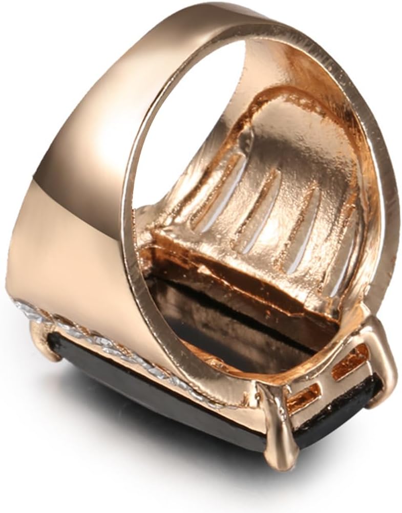 HAIXIAN Gold Square Black Obsidian Stone Ring for Women,14K Yellow Gold Plated Cocktail Party Crystal Turkish Signet Ring,Turkey Ring Jewelry for Her - Image 2