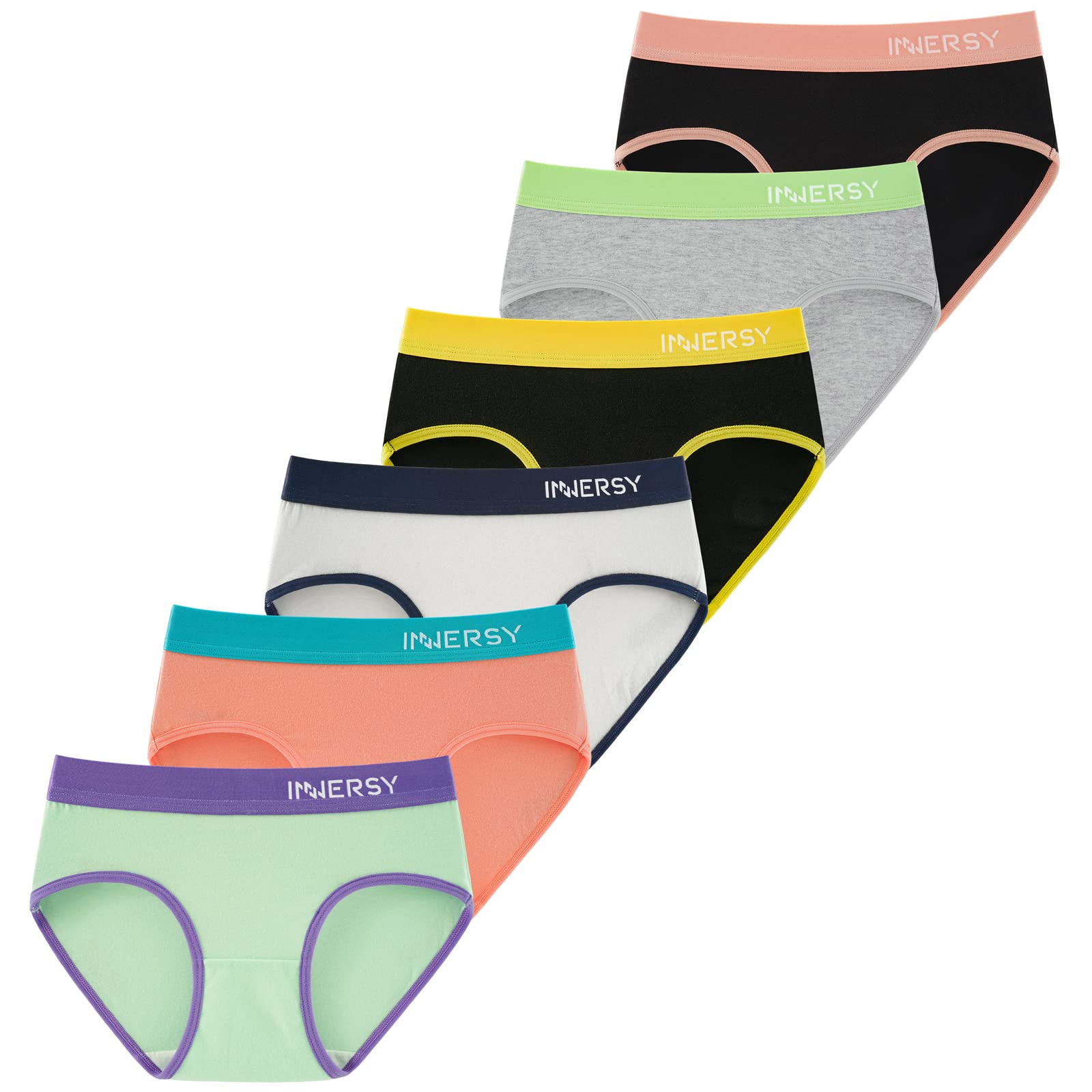 INNERSY Unterwäsche Teenager Mädchen Stretch Baumwolle Unterhosen Bunte Schlüpfer 6er Pack (12-14 Jahre, 2 Schwarz/Mehrfarbig)