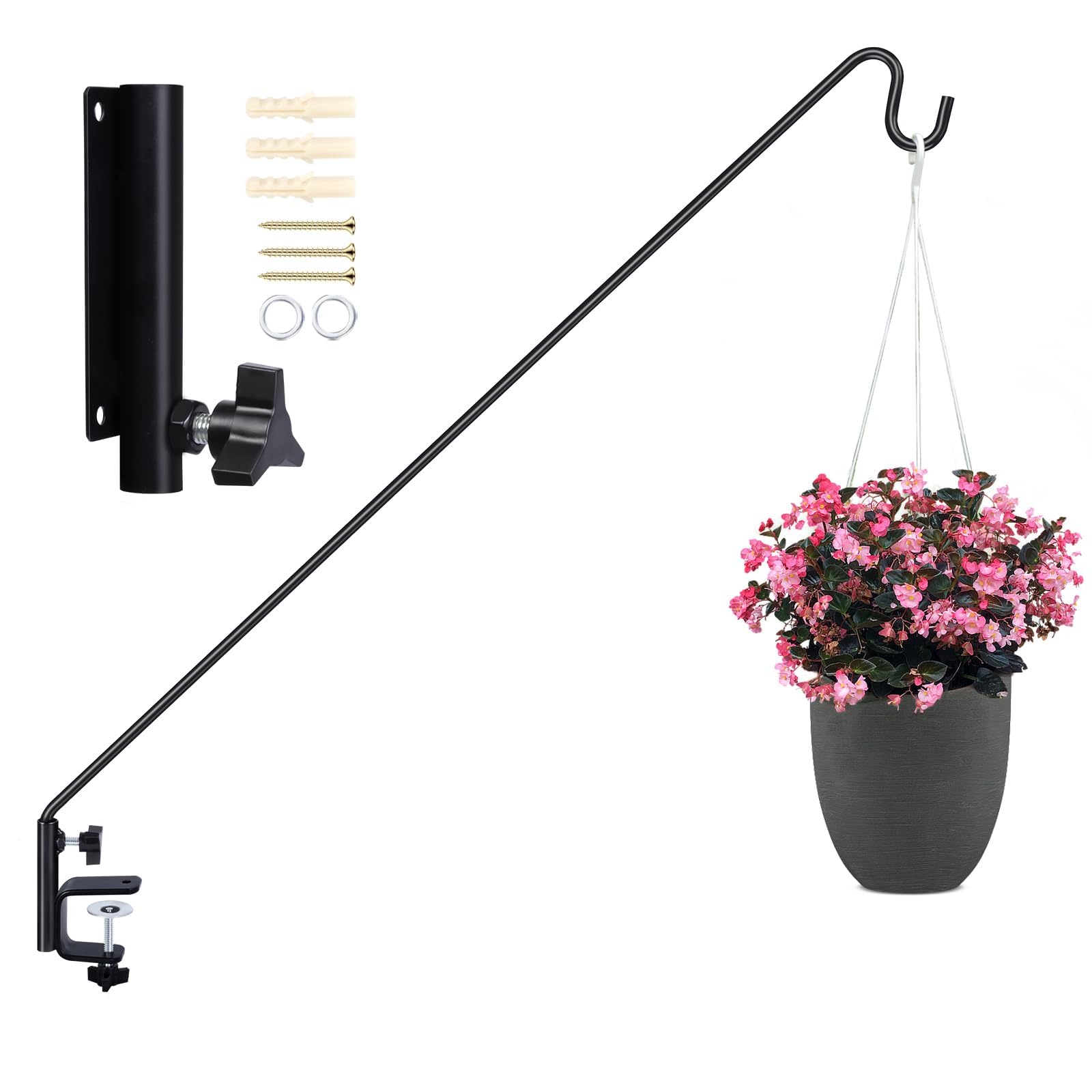 MIXXIDEA Deck Hook Outdoor Hanging Brackets：43 Inches Wall Mounted Hook Plants & Wind Chimes Risk-Free Lanterns Large Wind Chimes Lanterns