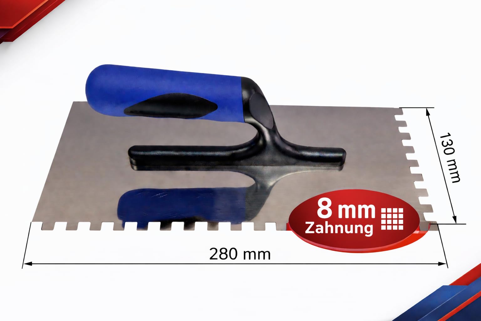 Zahnkelle 8 mm Edelstahl rostfrei | 6 Stück – Profi Zahnspachtel mit Softgriff für Fliesenleger, Handwerker & Heimwerker | Glättekelle Maurer Werkzeug