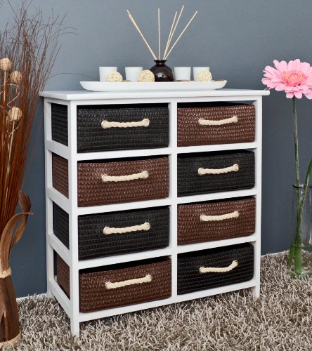 ts-ideen Commode Étagère Blanc 8 corbeilles en Marron et Noir