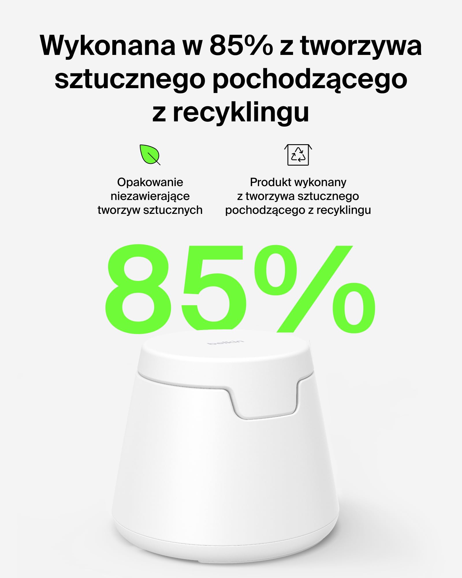 Belkin UltraCharge Bezprzewodowa Stacja Ładująca 3 w 1 z Qi2, 25 W – Biała | Ładowarka Magnetyczna do Urządzeń iPhone, Galaxy, Słuchawek i Smartwatchy, Certyfikat Qi2.2, Port USB-C, z Zasilaczem 45 W