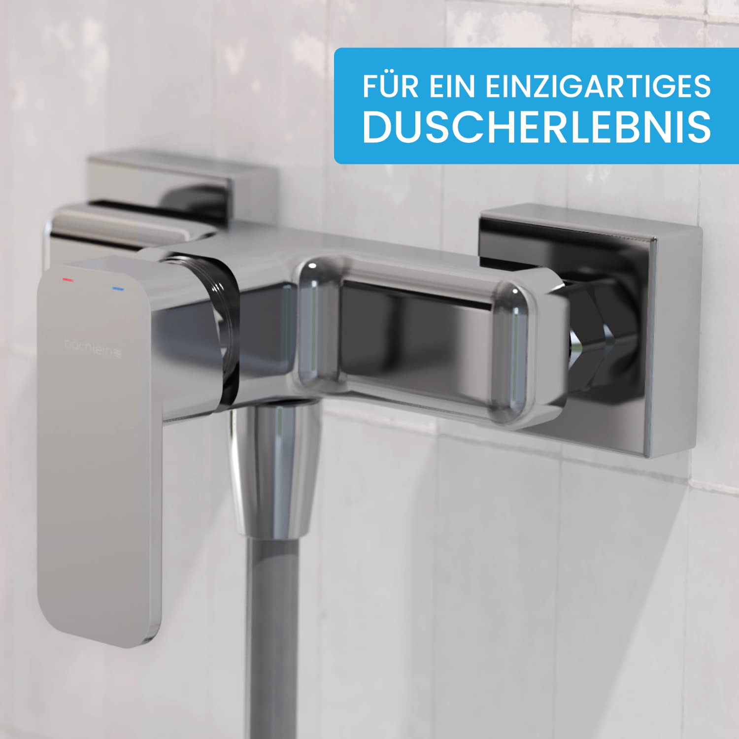 Bächlein Duscharmatur Leonte in Kantigem Design – Mischbatterie Komplettset inkl. allem Zubehör – Einhand-Wasserhahn für die Dusche Chrom – eckig