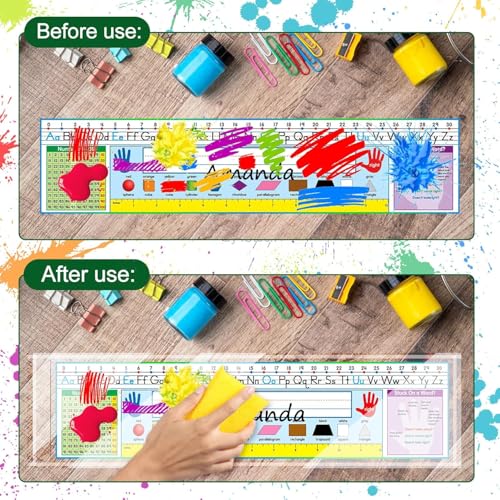 Meetory 40 PCS Upgraded Nameplate Pocket, 18.5" x 4.9" Self Adhesive Desk Nameplates Name Tag- Pocket, No Residue Clear Plastic View Name Tag- Sleeves for Classroom Desk, Office Supplies. - Image 4