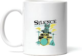 Gift for Pet Lovers Silence Cat Playing Drums Quote Present for Animal Fans 11oz 15oz White Coffee Mug