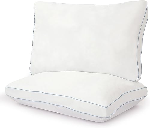 Royale Linen - Juego de 2 almohadas de cama tamaño Queen, almohadas de cama para dormir, almohada reforzada para dormir de espalda, estómago o de