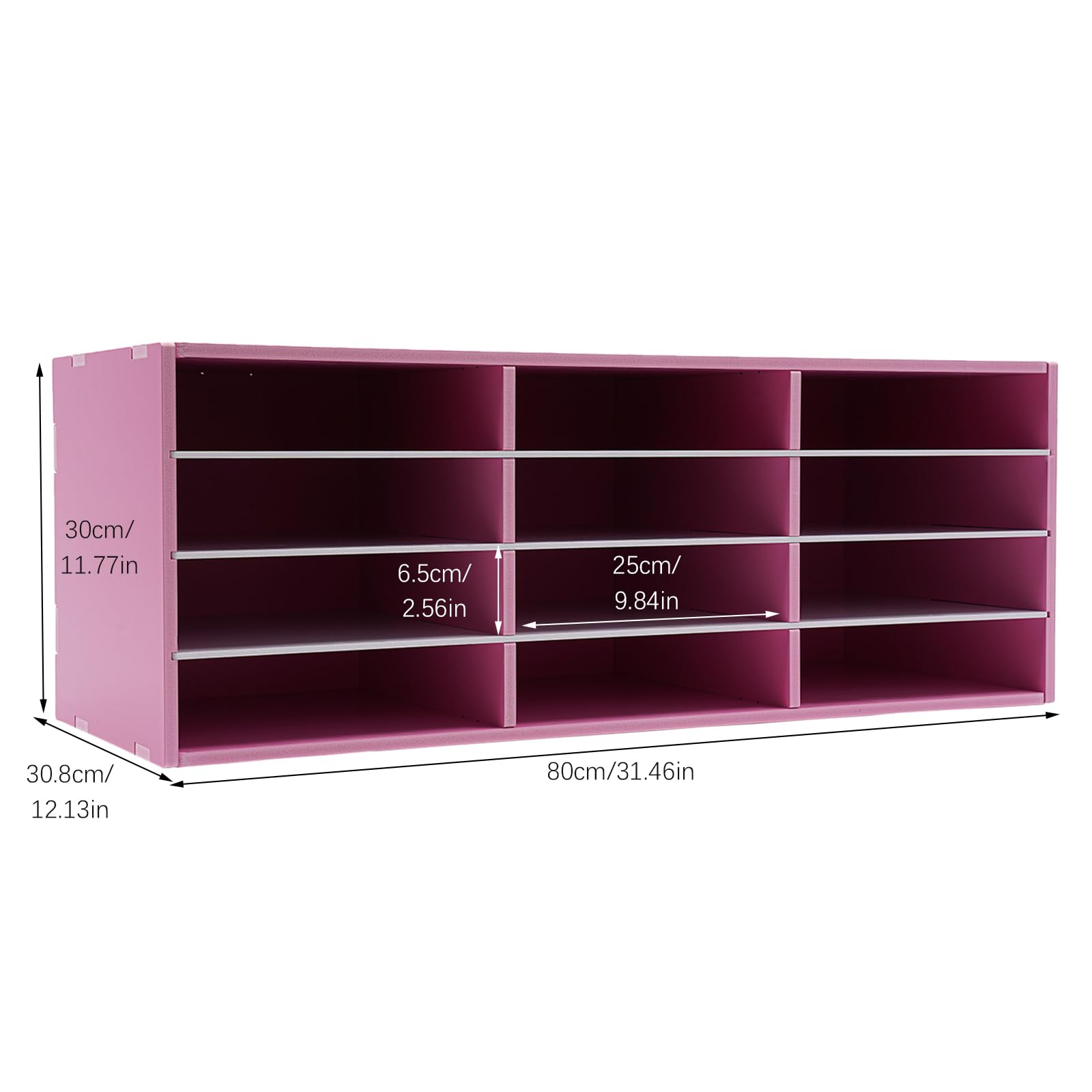 Organizer per letteratura con 12 scomparti e ripiani regolabili per l'organizzazione della casa e dell'aula, armadietto per posta, 78,7 x 30,5 x 30,5 cm