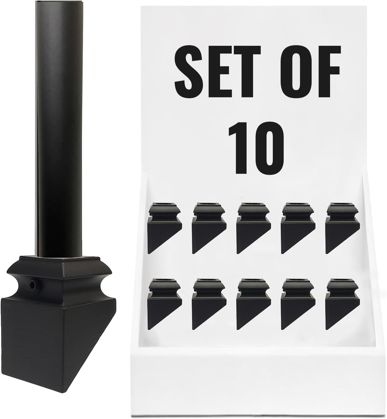 Decorex Hardware Baluster Pitch Angled Slant Shoe with Set Screw - for Use with 5/8" Round Iron Balusters - Set of 10 (Satin Black) - DH-37