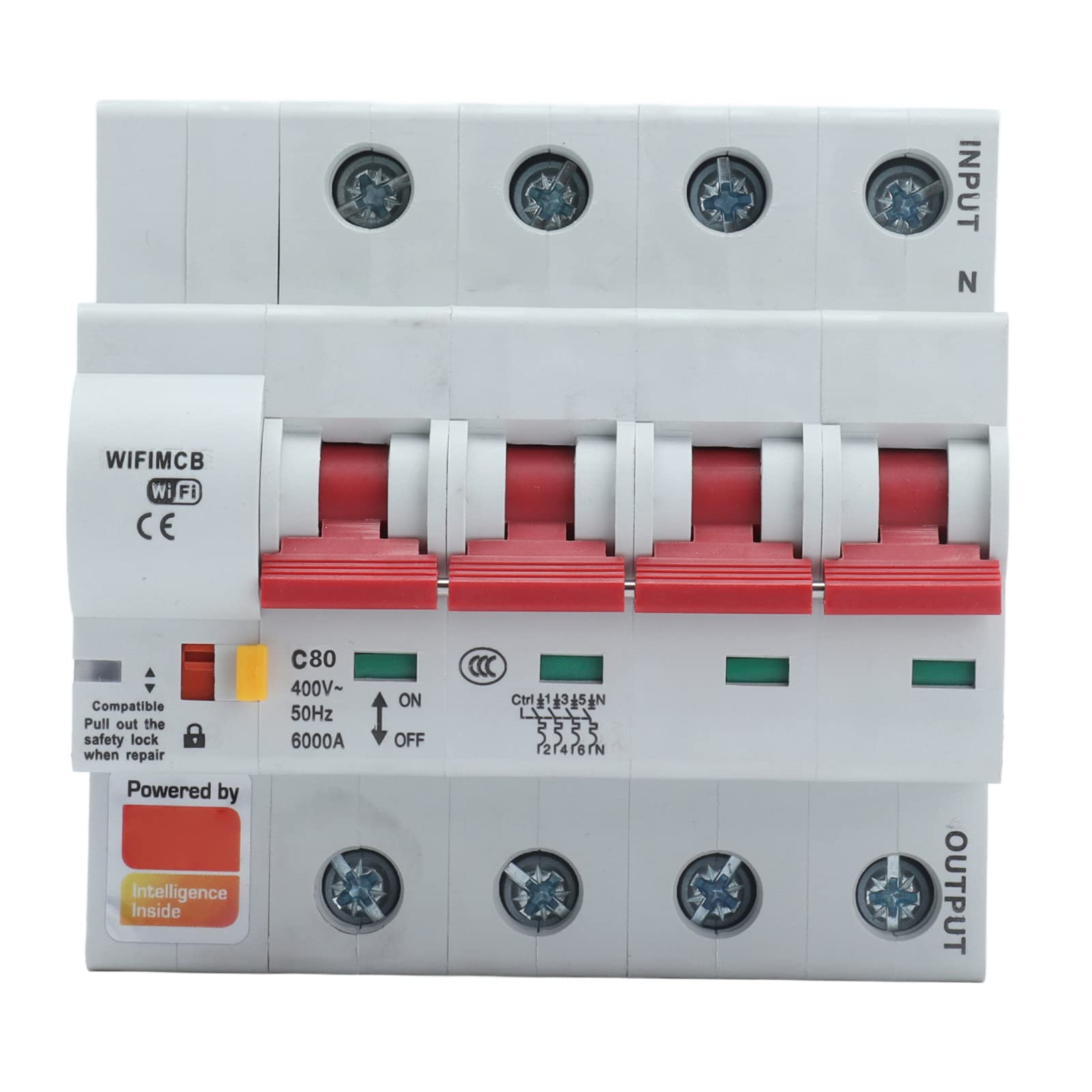 Interruttore automatico WIFI wireless, interruttore remoto Smart Bluetooth 4P Relè AC 400V Controllo remoto e monitoraggio dell'utilizzo energetico con blocco di sicurezza (80A)