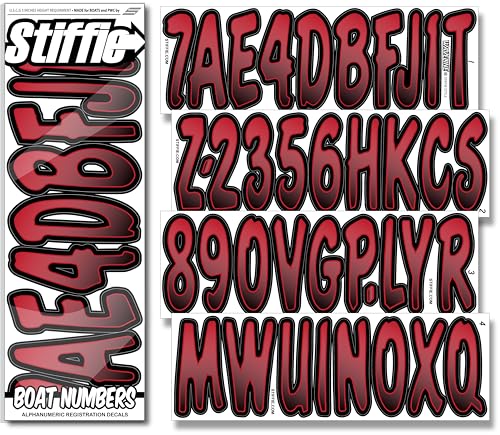 STIFFIE Waveline Burgundy/Black 3 Inch Alpha Numeric Registration Identification Numbers Letters Stickers Decals for Marine Boats & Personal Watercraft Jet Ski Sea-Doo