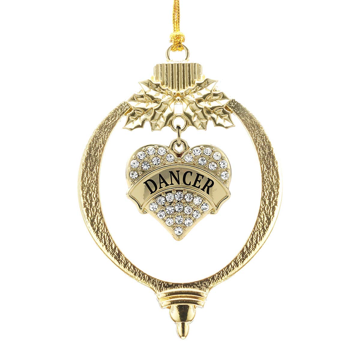 Inspired Silver - Dancer - Gold Christmas Ornament - Pave Heart Charm Christmas Tree Ornament with Cubic Zirconia - Holiday Hanging Decoration