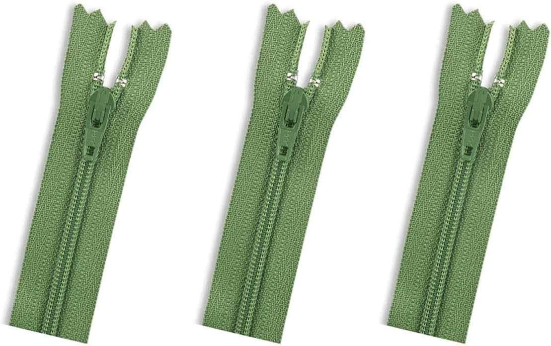 Skirt & Dress Nylon Coil Lightweight YKK Closed Bottom Zippers for Sewing Craft & Apparel - Choose Your Length - Olive #528 - Made in The United States (3 Zippers Per Pack) (7" Inches)