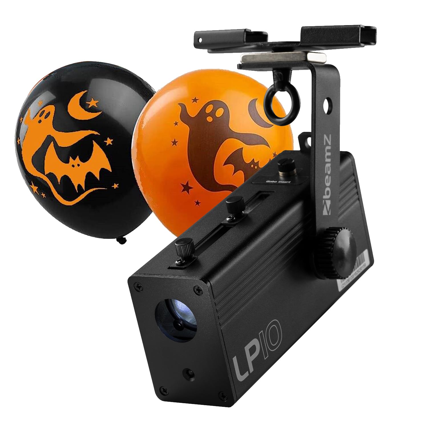 Beamz Black Lp10 Battery-Powered Led Halloween Gobo Projector With Pumpkin Effect And Halloween Balloon, Portable Mountable Projector For Spooky Wall, Floor, Or Ceiling Lighting Effects