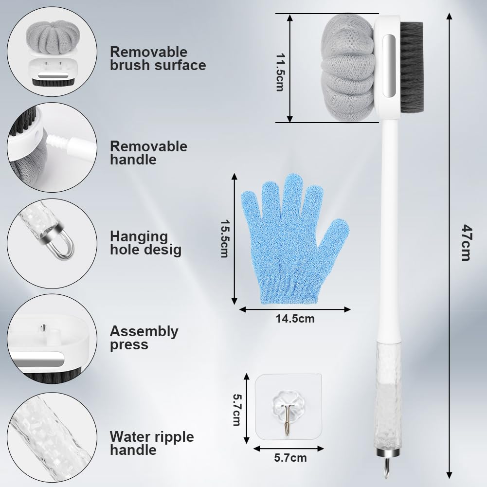 LOPHE Body Scrubber for Shower Loofah Bath Sponge, Double Sided Back Scrubber with Long Handle - Image 2