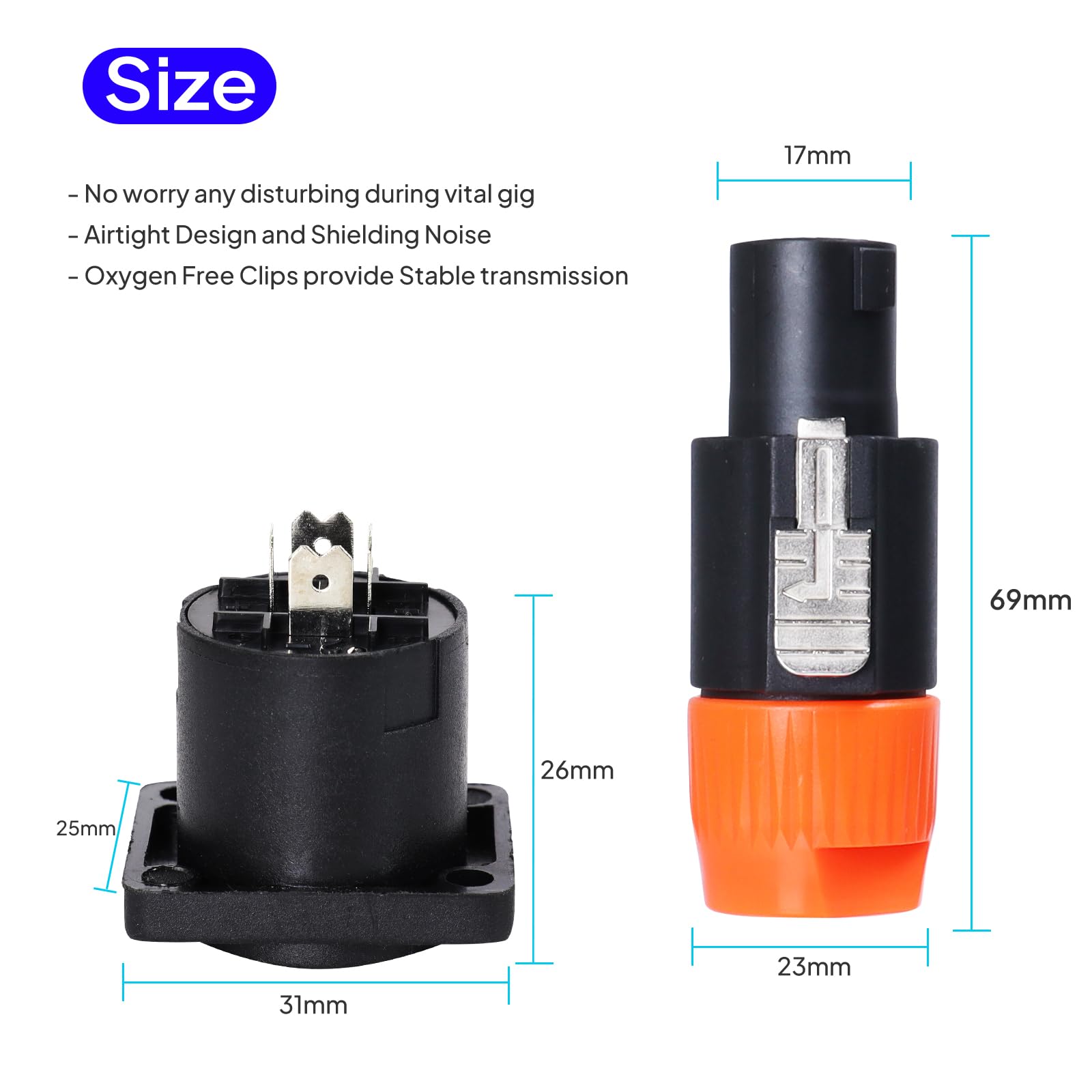 Greluma 6 stuks audio luidspreker stekker,twist lock 4 polige luidspreker stekker compatibel met neutrik speakon NL4FC,NL4FX,NLT4X,NL2FC