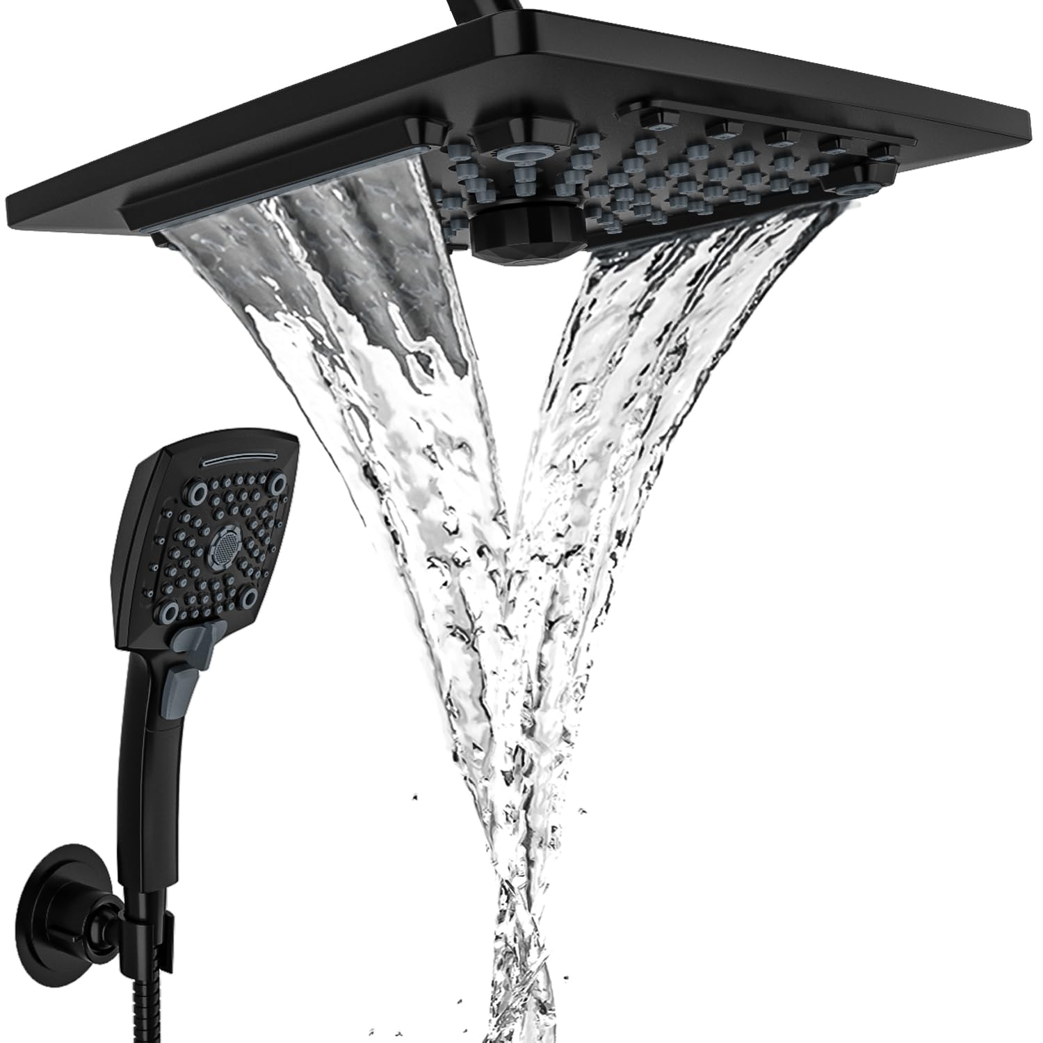 ELLO&ALLO Rain Shower Head with Handheld Spray, Rainfall Shower Head Combo with 60" Hose, Adjustable Dual Showerhead Set with 3-Way Diverter, Matte Black