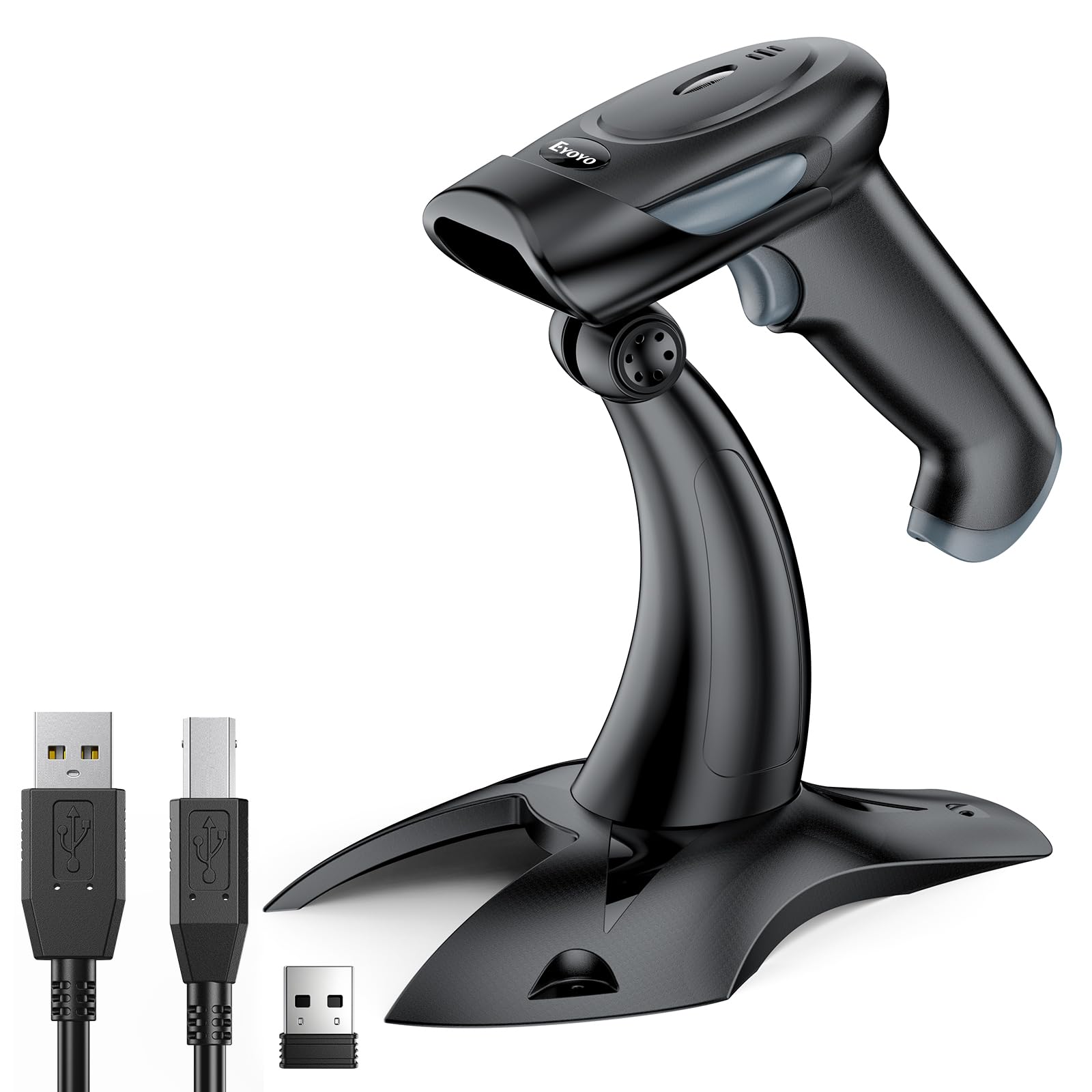 Eyoyo Eyoyo scanner di codici a barre wireless con supporto, 3-in-1 Bluetooth e 2.4G scanner di codici a barre wireless e connessione USB con cavo, compatibile con Windows, Pos, iOS, Android