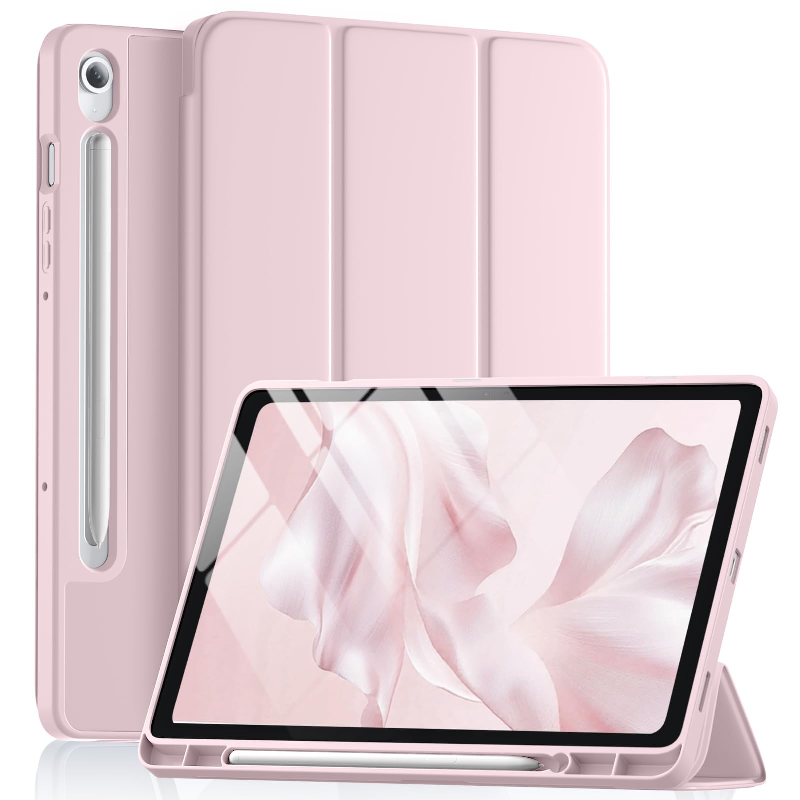 Vobafe Hülle für Samsung Galaxy Tab S10 Lite/Tab S10 FE/S9 FE 10.9 Zoll/S9 11 Zoll mit S Pen Halter, Dünne weiche TPU-Schutzhülle mit Standfunktion, Auto Schlafen/Wachen, Pink