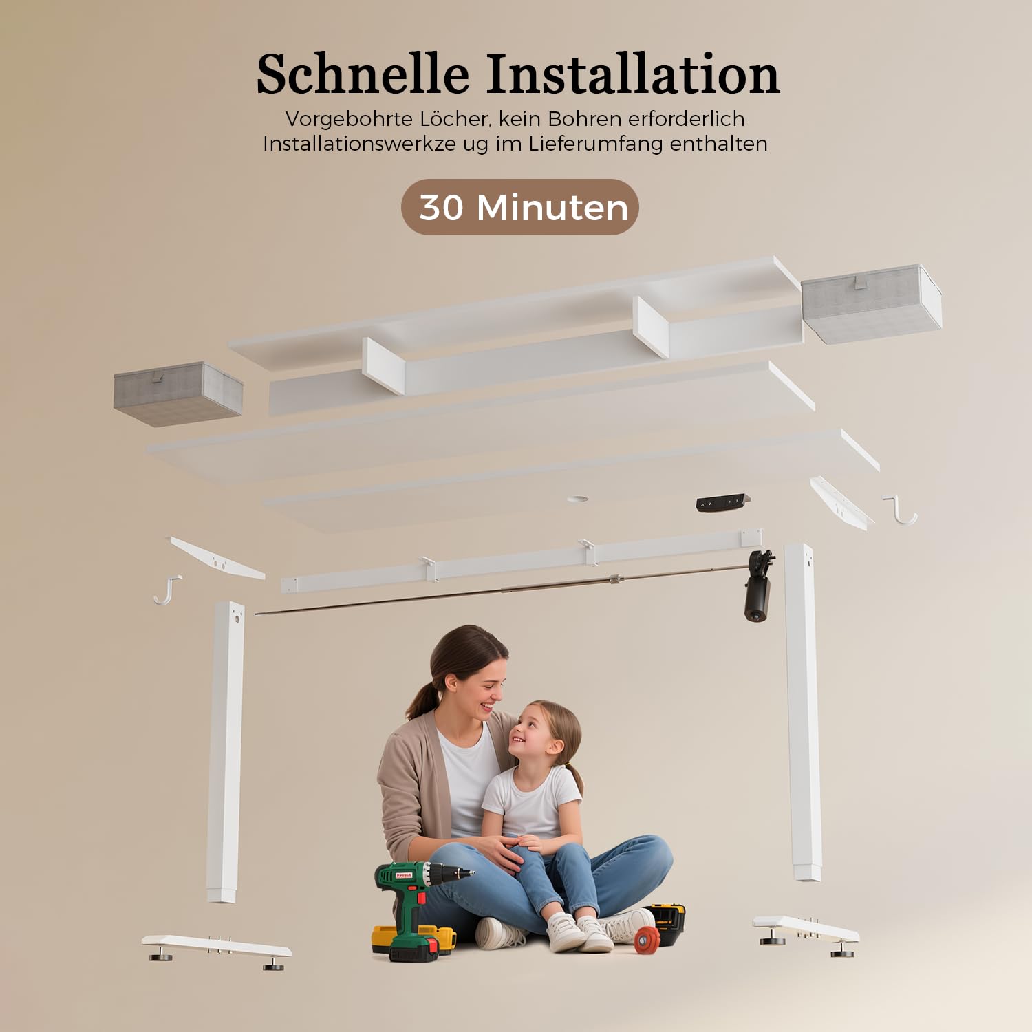 Klicelor Höhenverstellbarer Schreibtisch mit Doppelschubladen, Elektrisch Höhenverstellbarer Schreibtisch, Sitz-Steh-Computertisch, Ergonomischer Stehschreibtisch, 100 x 60 cm, Weiß