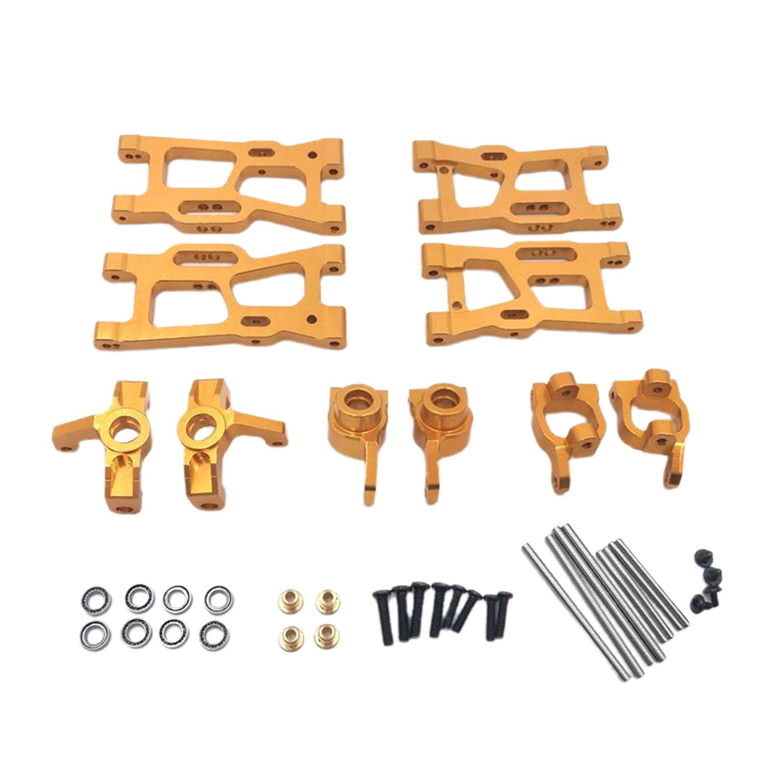 Oshhni 18 Stück RC Auto Fahrzeuge Metall Zubehörteile Schwenkarm Lenkung Ersatzteile Retrofit Set Passend für Wltoys 124018 124019 144001 für Montage Bastler, Gold
