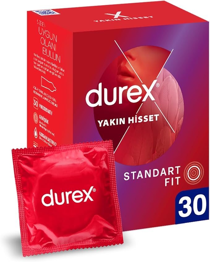 Durex Yakın Hisset İnce Prezervatif 30'lu, Standart Fit