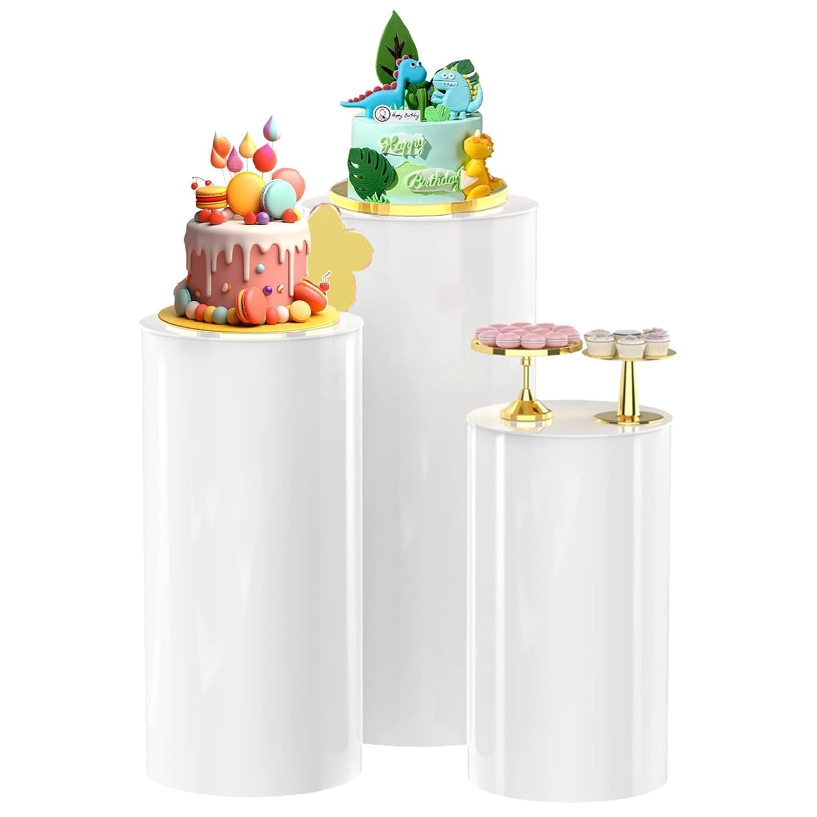 cylinder pedestal stand, white cylinders for parties stand display plinth cylinder stands for party birthday wedding baby shower product launches business meetings celebration decoration (3 pcs)