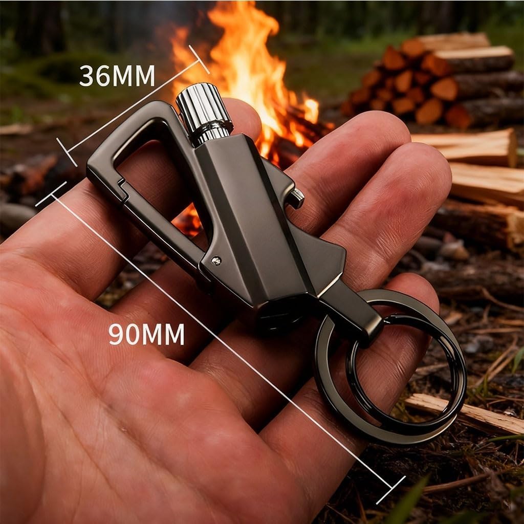 Schlüsselanhänger-Feuerzeug mit permanentem Streichholz und Flaschenöffner, 2 Stück, winddicht, wasserdicht, Multi-Tool für den täglichen Gebrauch und als Geschenk