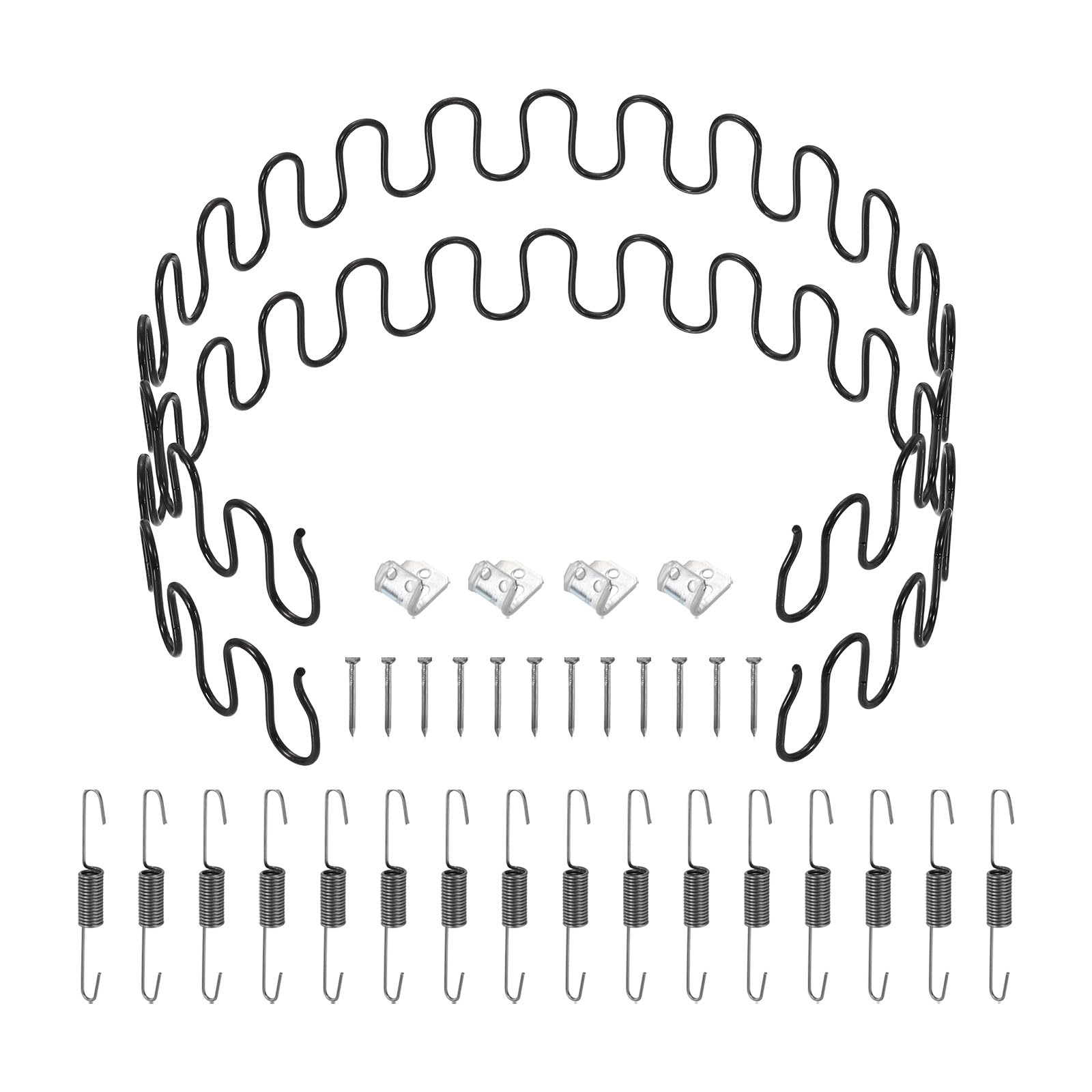 sourcing map 2Pcs 33.5" Upholstery Spring Replacement Kit, Carbon Steel Sagging Cushions Repair Kit Arch Spring with Balance Hooks, S Spring Clips, Screws for Sofa Recliner Chair, Black