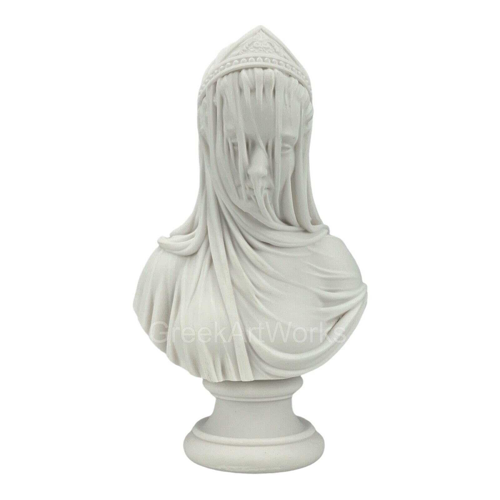 Generic The Veiled Maiden Lady Bust Sculpture by Monti 1875 Cast Marble Statue 6.69 in, White
