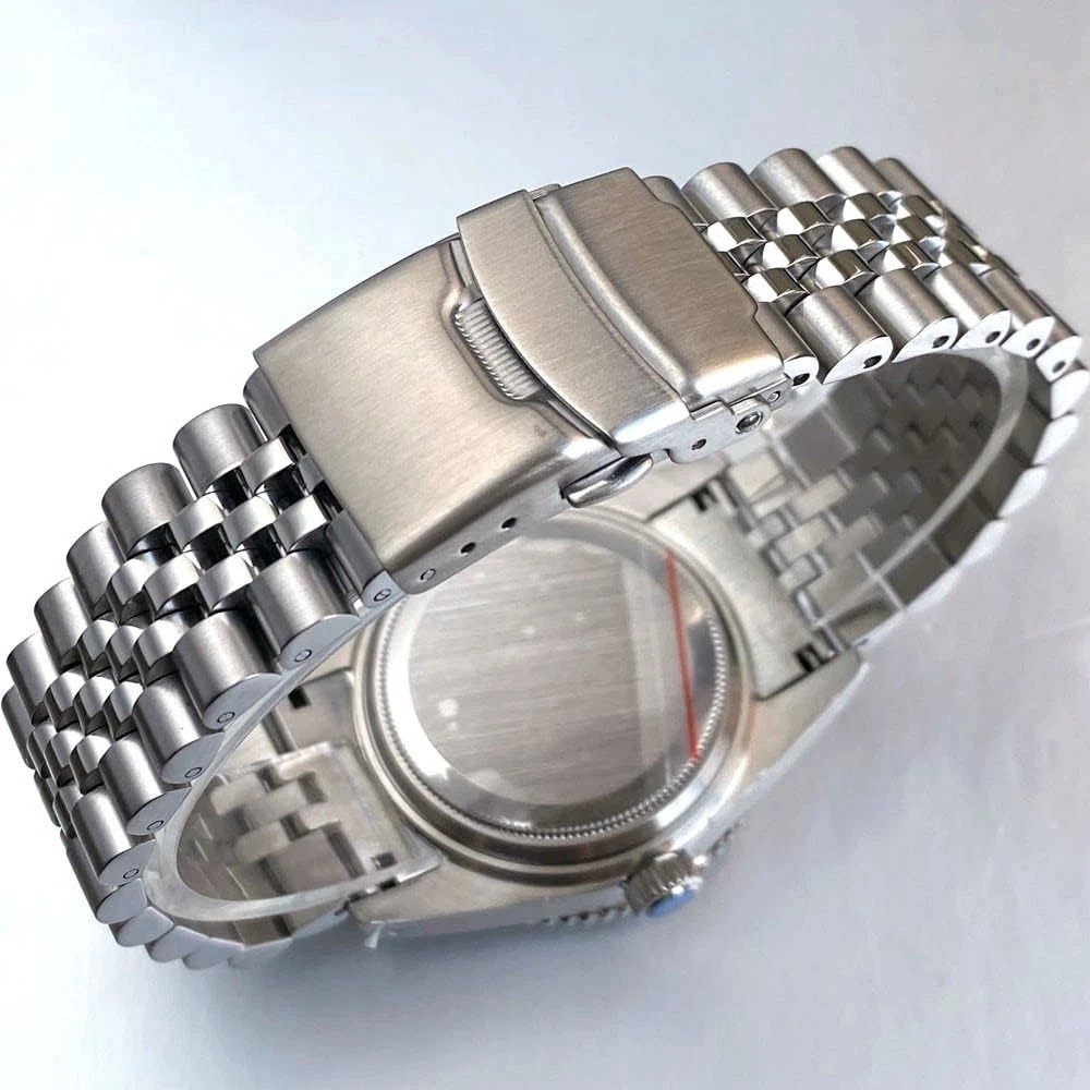 38 mm automatyczne mechaniczne zegarki GMT NH34 ruch wypukły szafirowy kryształ, stal nierdzewna 316L bransoletka jubileuszowa nurkowanie męski zegarek