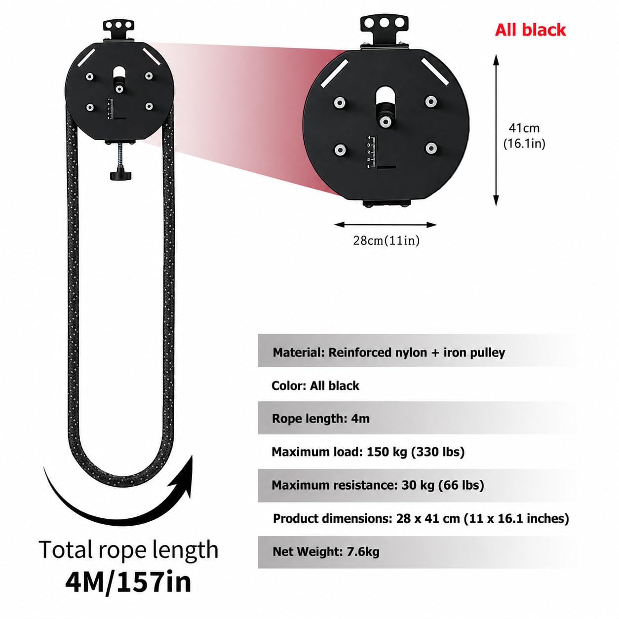 Allenatore con Corda da 4 m per Fitness e Muscolazione Completa Black