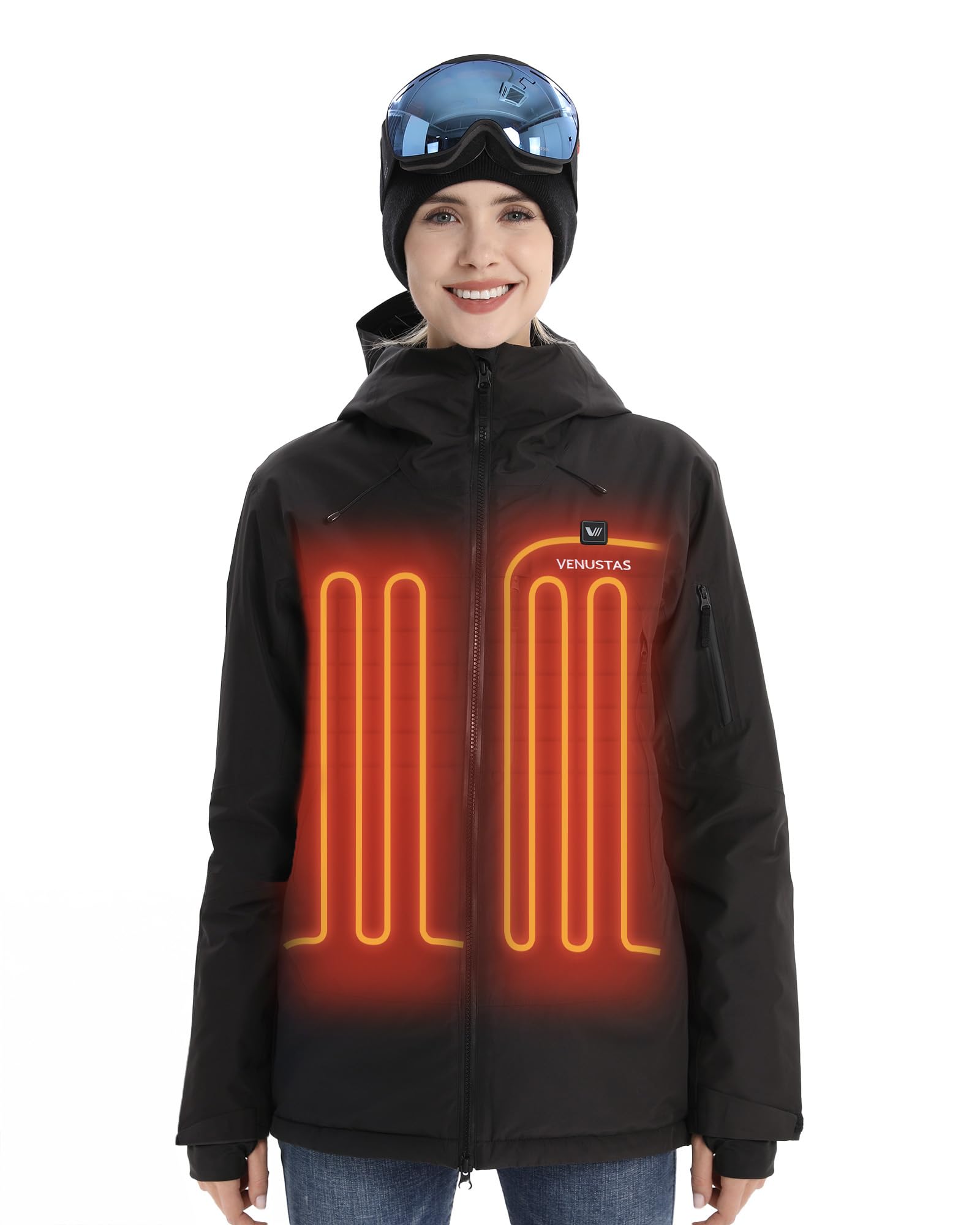 Venustas Women's Heated 3L Ski Insulated Jacket with 12V Battery, Waterproof, Windproof,Breathable, RECCO Reflector Built in