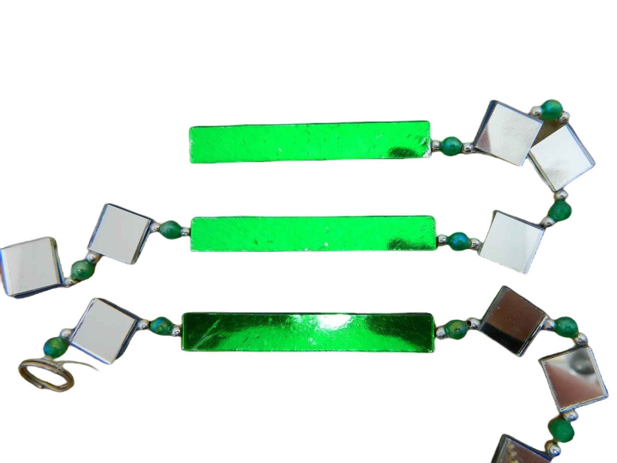 Thai Gifts Green Set Of 3 Mirror Suncatchers, 1.5M Long - Handcrafted, Colourful Glass Garden Decorations - Handmade, Hand-Painted Garden Hanging Ornaments - Shiny Sun Catchers For Windows