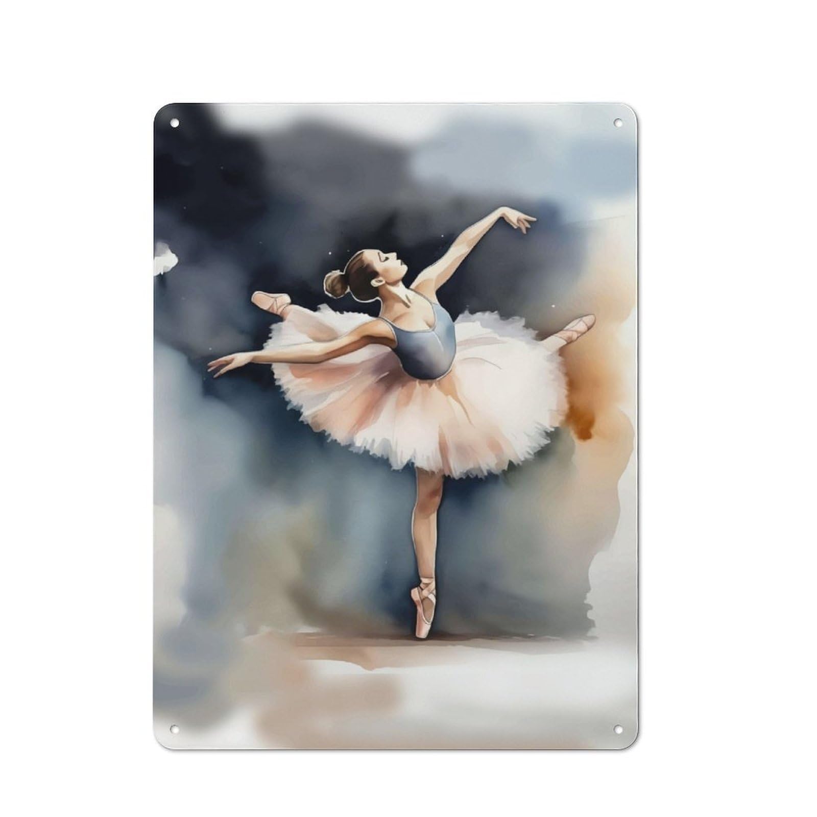 Tin Wall Sign with Ballerina Watercolor Design 40x30cm, Classic Bistro Wall Plaque for Bakery, Diner, Cafe Or Family Room