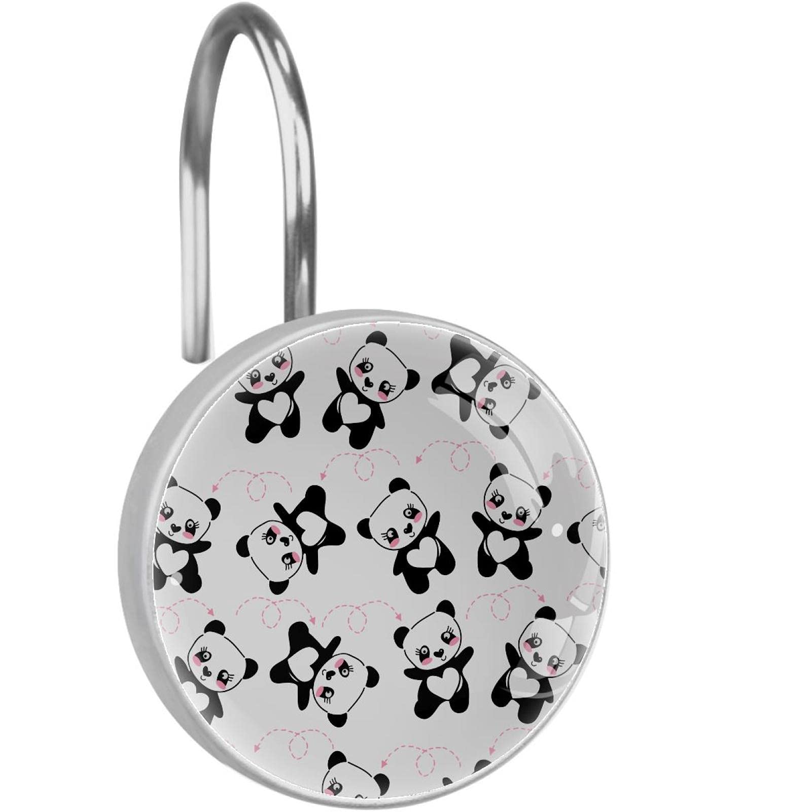 Crochets de rideau de douche panda en acier inoxydable par 12 pour salle de bain