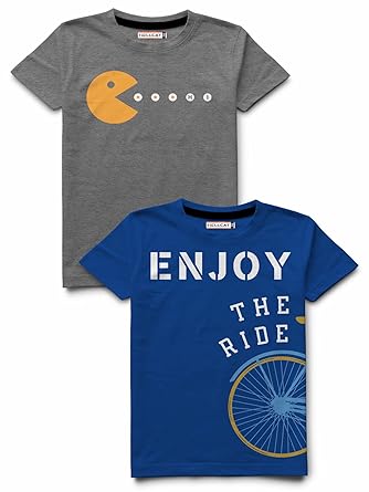 HELLCAT Boys Round Neck Cotton Tshirt -Combo Pack of 2