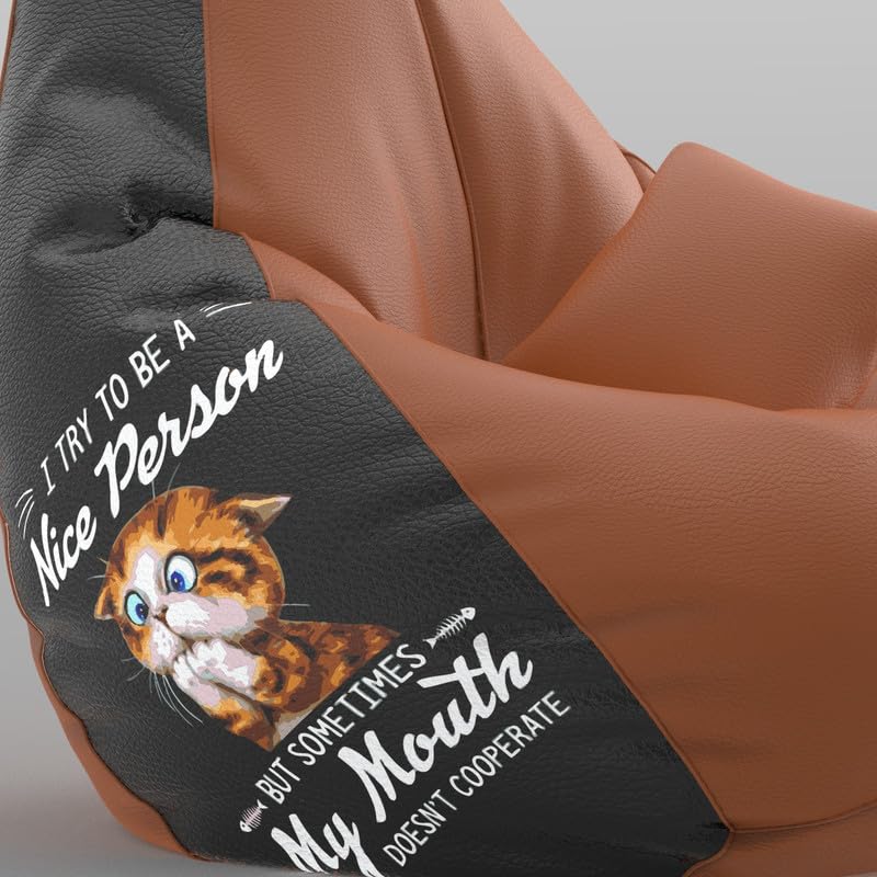 Image of Biggie Bean Bag with Beans Filled XXXXL Bean Bag with Free Cushion and Footrest - Official : PrintZen Combo (Matching Color : Printed, Try to Be Nice-Tan)