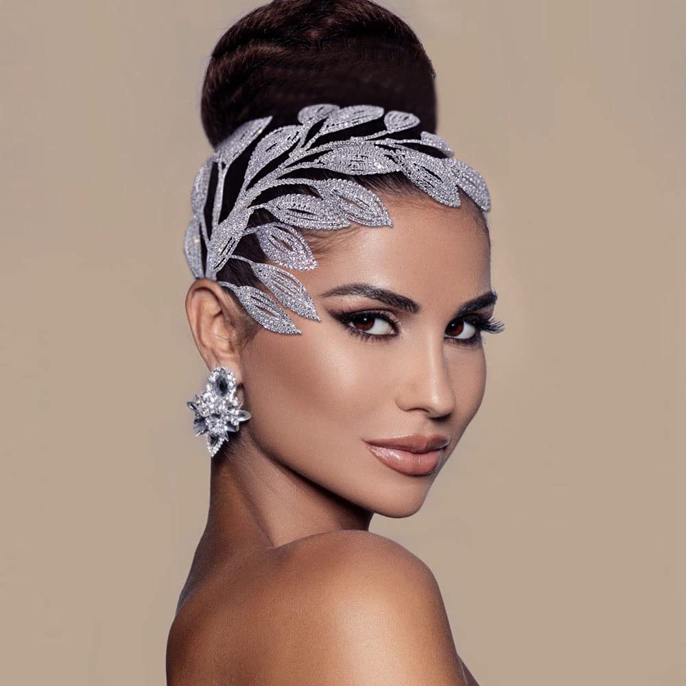 Haarkamm Hochzeit Silber Braut Haarschmuck aus Strass Kristall Damen Mädchen Kopfschmuck Brautschmuck Blatt Haar Schmuck Steckkämme