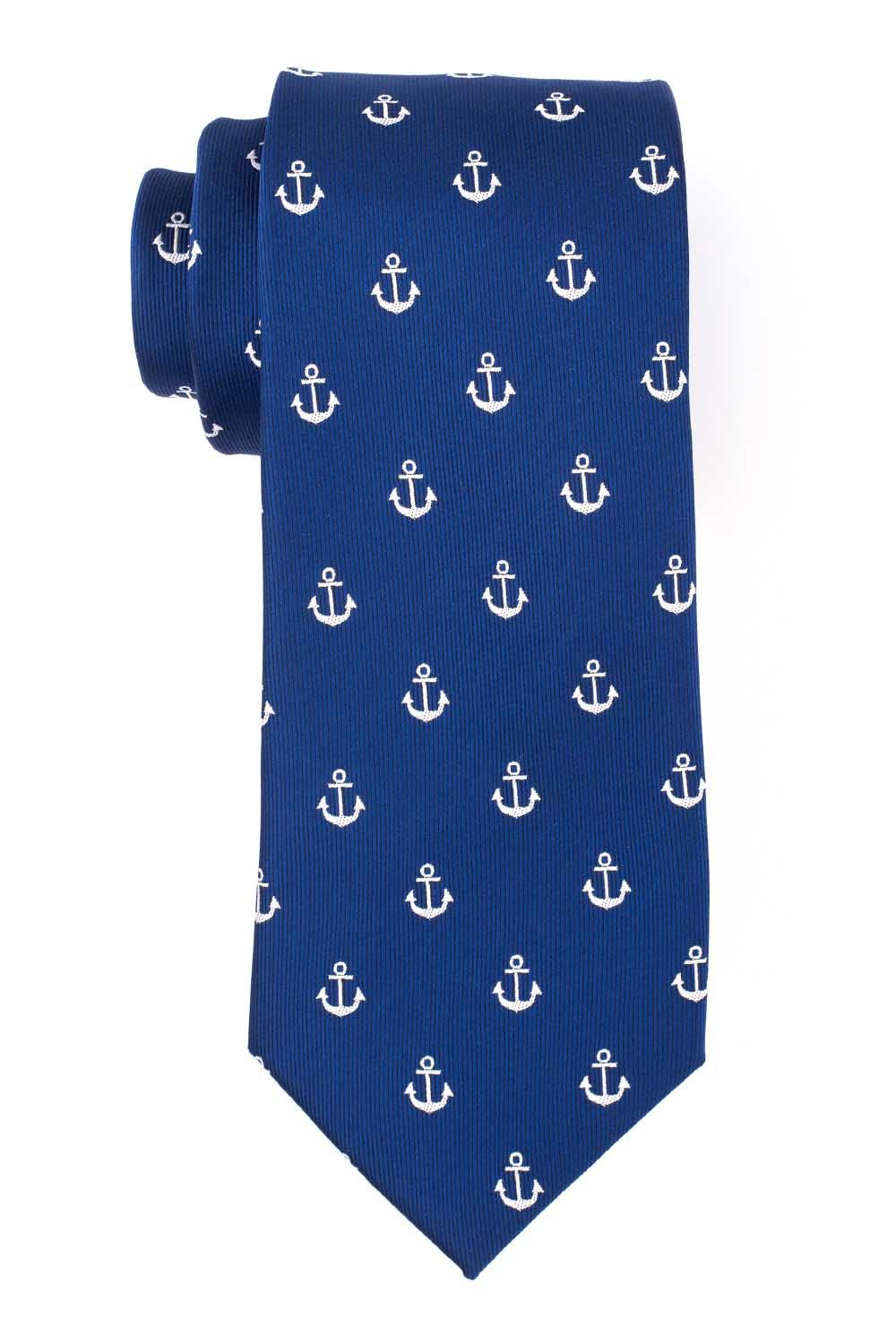Blue and White Anchor Microfiber Necktie For Men-image-2