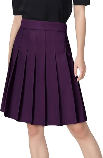 Womens Knee Length Skirts Versatile Stretchy Flared A-line Solid Color High Waisted School Uniform Midi Skirts 2026
