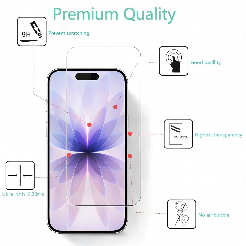 3 sztuki szkła hartowanego do iPhone 17, iPhone 17 Pro, iPhone 16 Pro, folia ochronna na ekran szkło ochronne odporne na zarysowania bez pęcherzyków twardość 9H szkło o wysokiej rozdzielczości 6,3