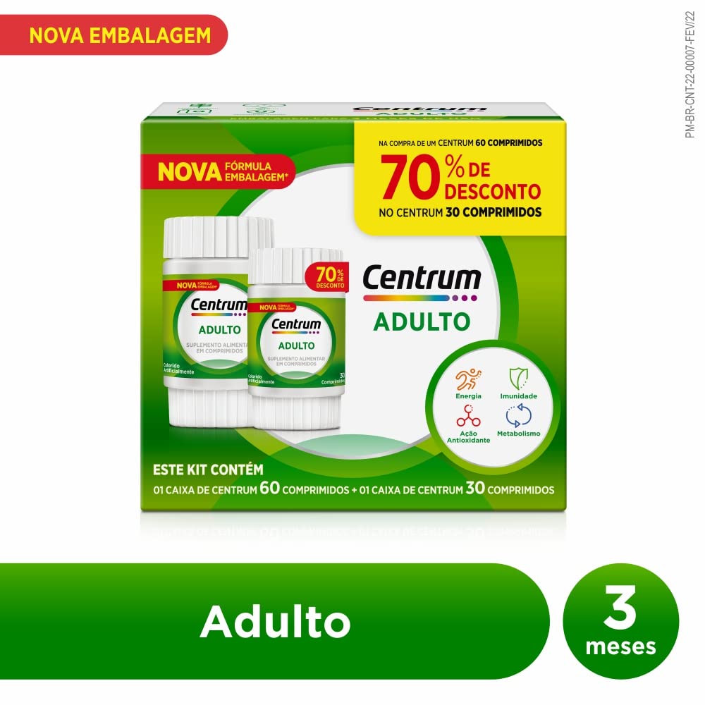 Centrum Adulto Multivitaminico Diário Adulto de A a Z, com Magnesio e Vitamina D, Leve 90 Comprimidos e Pague 60 em promoção! Veja a oferta e mais achadinhos de Vitaminas & Suplementos 2 Hoje é o melhor dia para comprar Centrum Adulto Multivitaminico Diário Adulto de A a Z, com Magnesio e Vitamina D, Leve 90 Comprimidos e Pague 60 com aquele preço maroto! Promoção! Aproveite a oferta! 2
