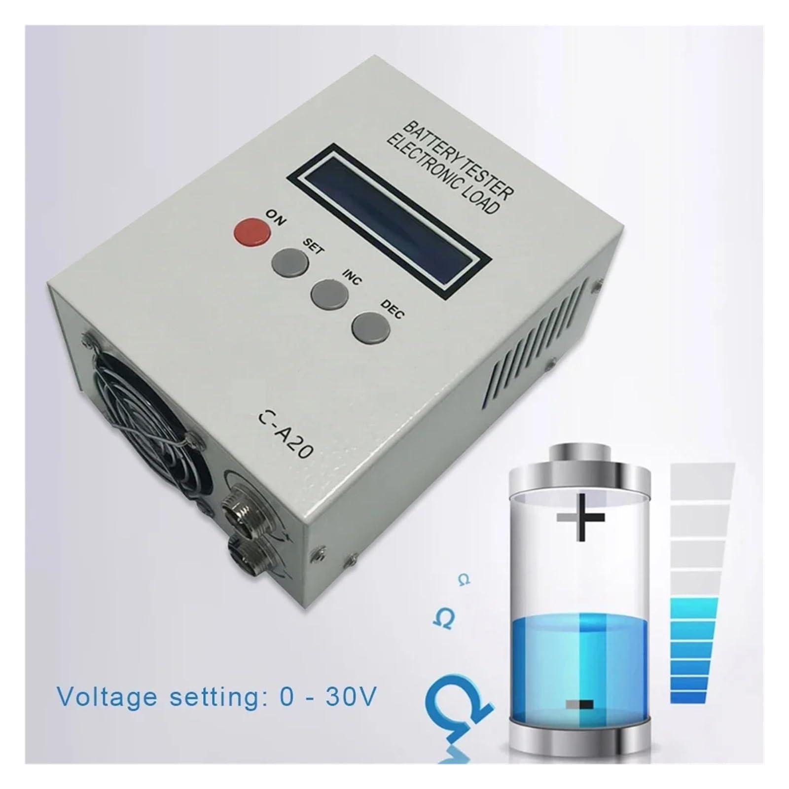 Comprobador de batería C-A20, 30 V, 20 A, detector capacidad for baterías plomo-ácido litio, medidor carga y descarga 5 A Alta precisión