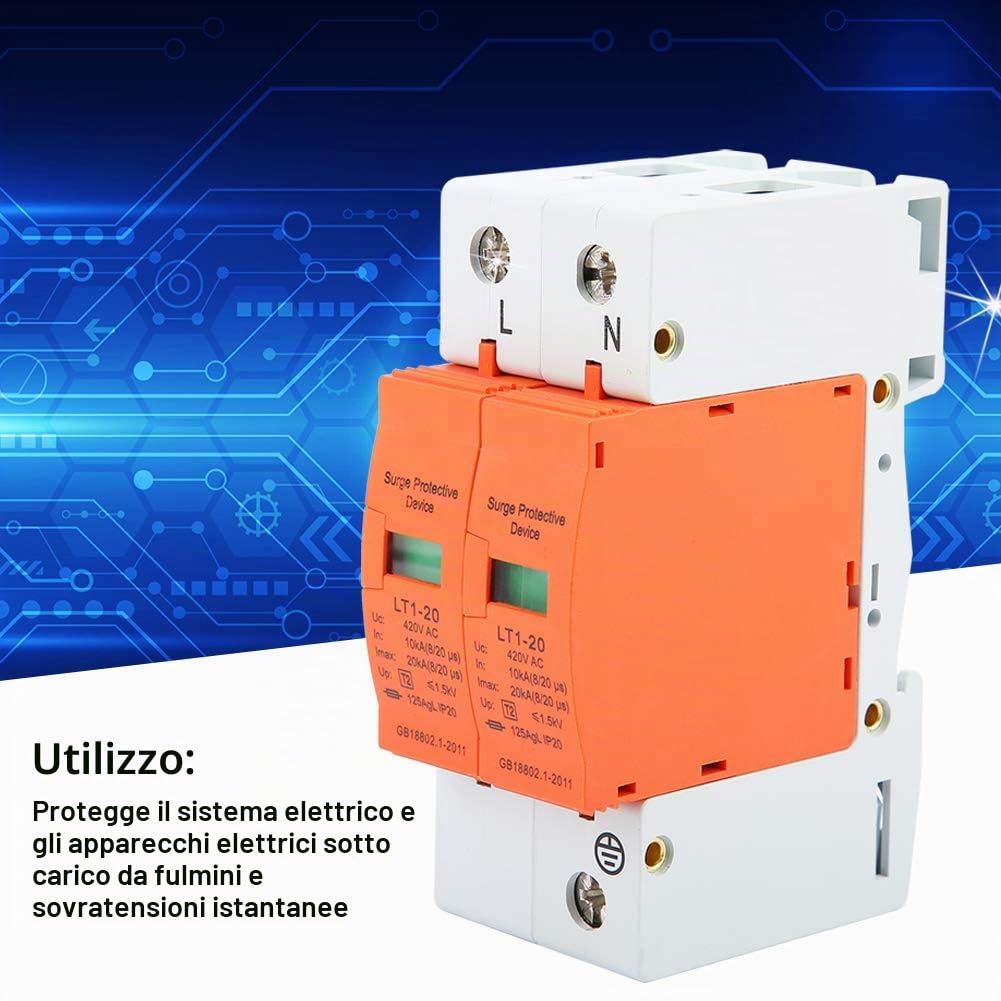 DEWIN Dispositivo Scaricatore 2P 10kA-20kA 420V AC Protezione Sovratensioni
