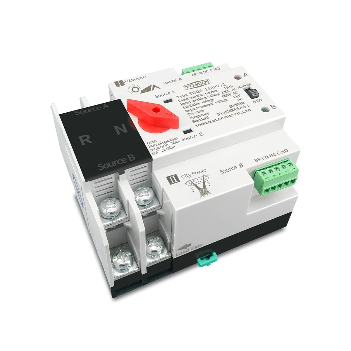 Interruttore Magnetotermico ATS su guida Din monofase for impianti fotovoltaici e inverter Selettori di trasferimento automatico a doppia alimentazione Ininterrotto 2P 63A 100A 125A Interruttore Magne